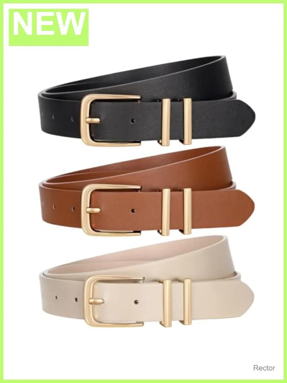 3 Pack Women's Belts Faux Leather Gold Buckle Adjustable Dress Belt